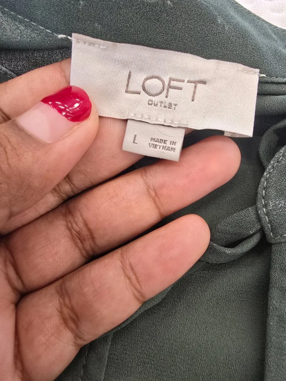 Loft Women's Dark Green Blouse W String-tie Neck Style & Puff Sleeves - Large